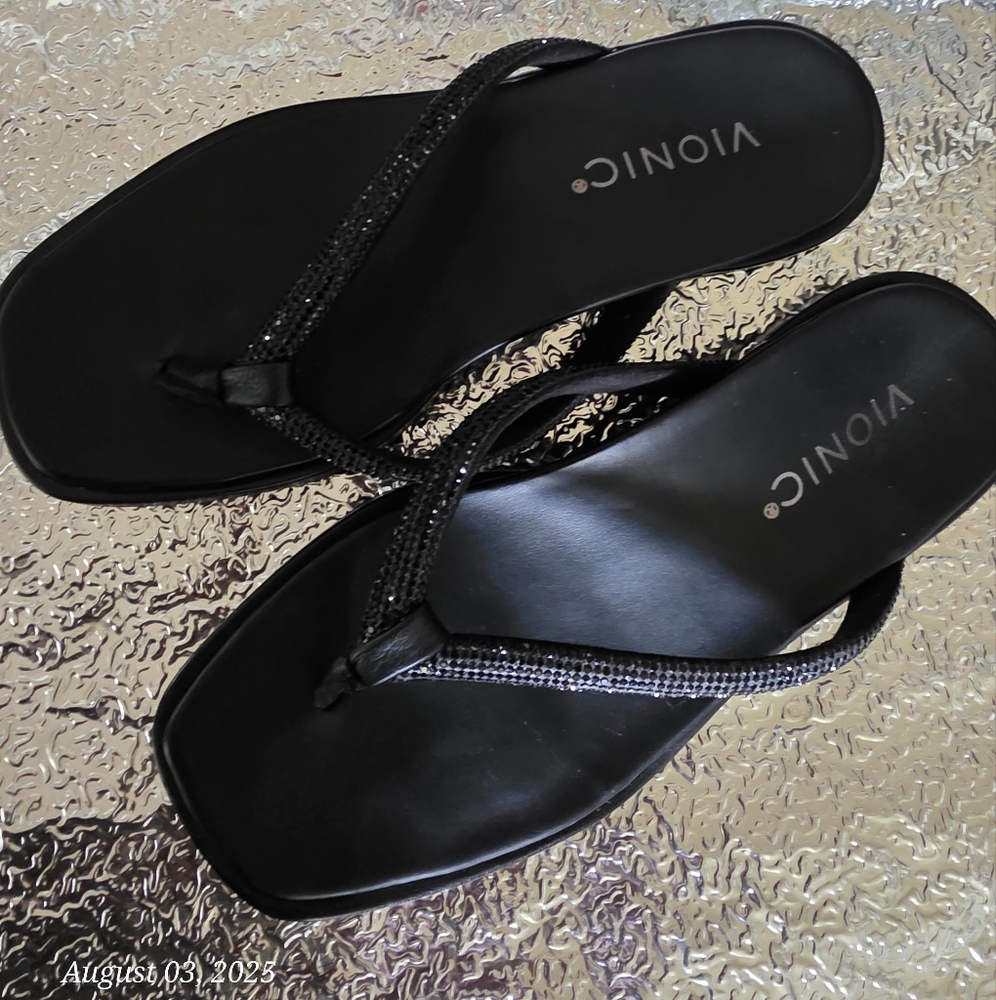 Vionic Women's Black Sandals with Sparkle Straps